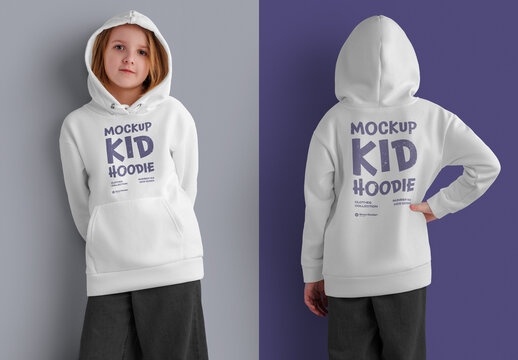 Kid's Hoodie Mockup Front And Back View