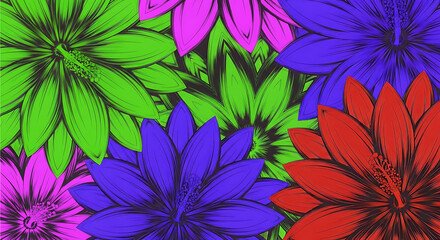 Obraz premium Vibrant floral pattern with bold colors and intricate petal designs for creative projects