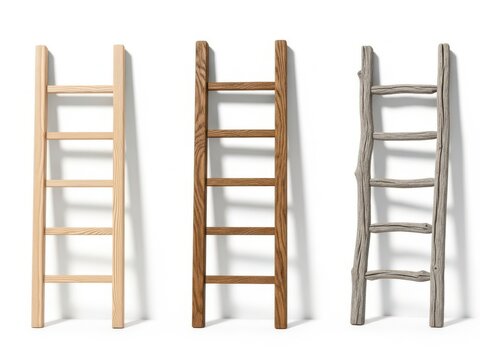 Three different types of wooden ladders side by side
