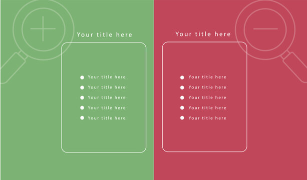 Pros and cons infographic template with thumbs up and down icons. Comparison layout for business advantages and disadvantages