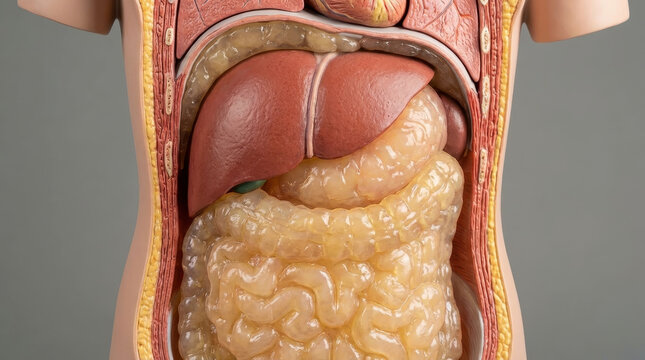 Visceral fat abdominal cavity internal organ liver intestine anatomy medical illustration body torso