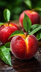Obraz premium Freshly Harvested Vibrant Peaches Displayed Against a Dark Background, Perfect for Summer Dishes