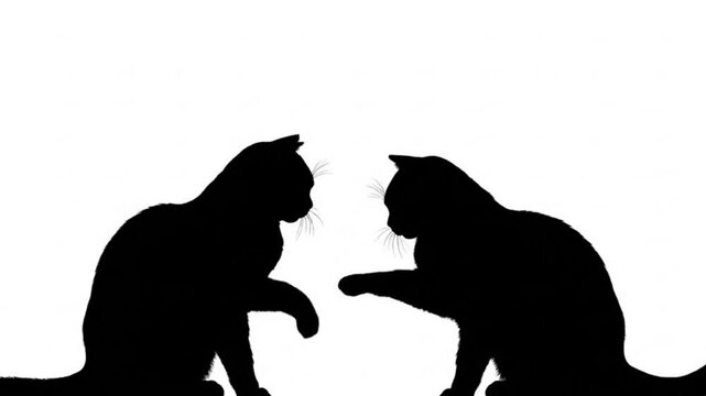 silhouettes of two cats fighting playfully video