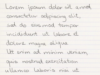 Fototapeta premium Neatly handwritten text features the Latin placeholder 