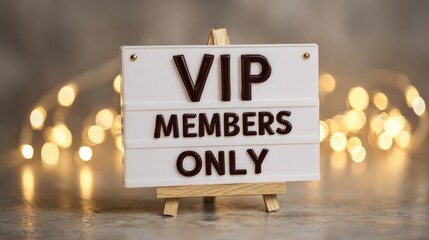 vip members only sign on a table decorated with lights