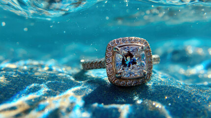 lost ring floats underwater on the beach
