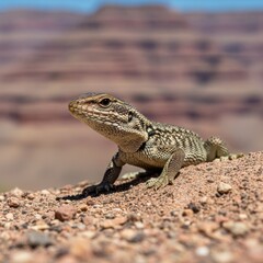Obraz premium A small desert lizard perched on a rocky mound in the sun.
