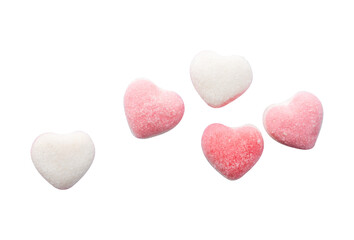 Obraz premium pink heart shaped candies isolated on white background