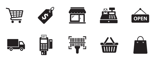 E-commerce and Retail Shopping Service Silhouette Icons. Vector Illustration.   © Roberto_Caravelli