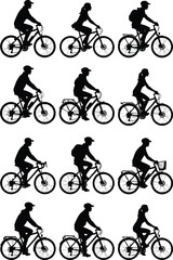 Obraz premium cycling cyclists silhouette bike riders urban commuting active lifestyle transportation eco friendly travel outdoor activity fitness recreation sustainable mobility illustration