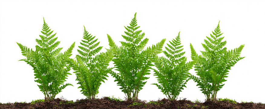 Polystichum munitum radiates tranquility with its lush greenery against a pure white backdrop