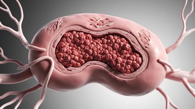 Ultra Realistic 3D Medical Visualization of Lymphoma Cancer Enlarged Lymph Node in Human Lymphatic System Anatomy