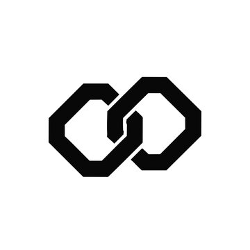 Black chain link icon, chain link symbol, hexagons connected, geometric shape, vector graphic