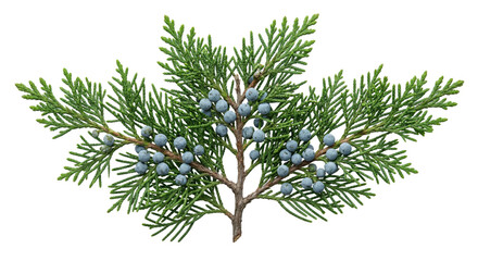 Green cypress branch with blue berries on transparent background © shuphanida