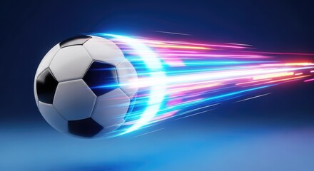 Fototapeta premium Football world cup 2026 official soccer ball in motion with dynamic light trails