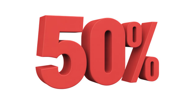 Red 50 percent off discount symbol isolated on a transparent background