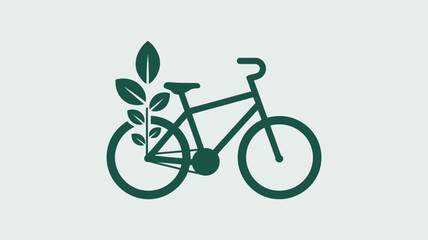 Fototapeta premium A green bicycle icon with a plant growing out of it, symbolizing eco-friendly transportation and sustainability.