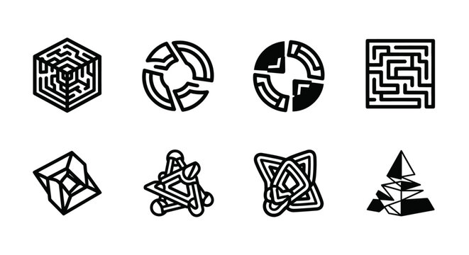 Set of abstract geometric puzzles and mazes icons