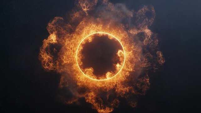 Fiery ring shape glowing in dark cosmic expanse