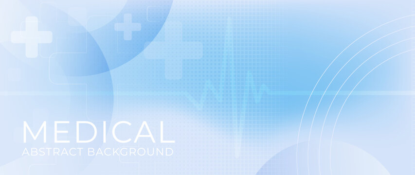 Abstract healthcare background. Soft blue teal gradient, medical crosses, ECG wave. Clean modern design, subtle grid texture. Professional medical backdrop for hospital, telemedicine, presentations