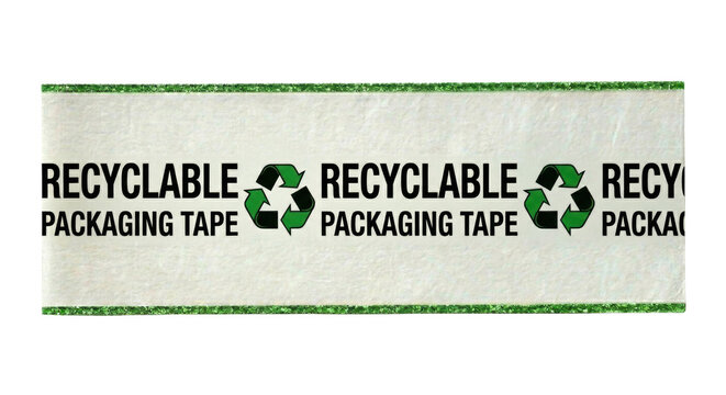 Recyclable packaging tape with green eco logo on transparent background