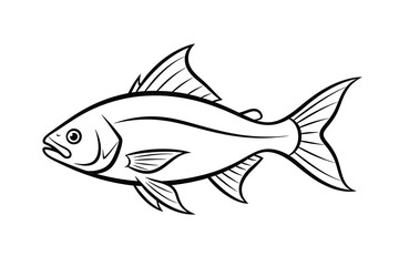 Fototapeta premium Detailed black and white illustration of a fish swimming gracefully, showcasing its fins and scales, isolated on a white background.