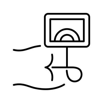 Colonoscopy procedure icon. Healthcare and endoscopy line symbol. Black and white.