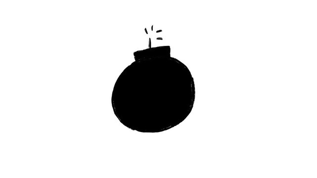 Animated Bomb Scribble, Dynamite, Weapon, Danger, Explosion, Countdown, Urgency, Hand Drawn Looping Animation, Doodle Video