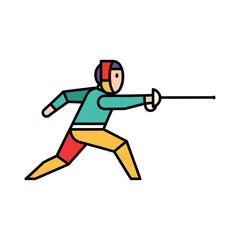 Fototapeta premium Fencer in action, holding foil sword, dynamic pose, flat design