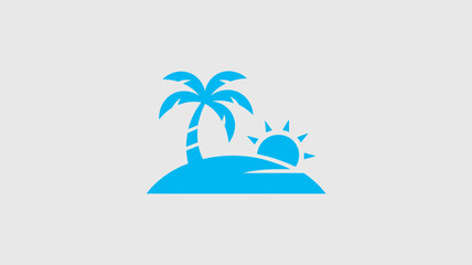 Obraz premium A serene tropical island with a palm tree at sunset