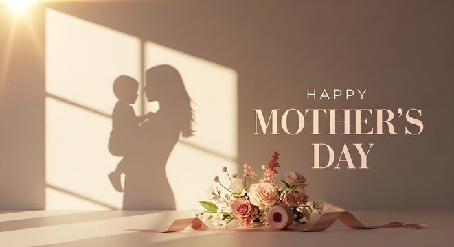 A heartwarming mother's day greeting featuring a silhouette of a mother and child