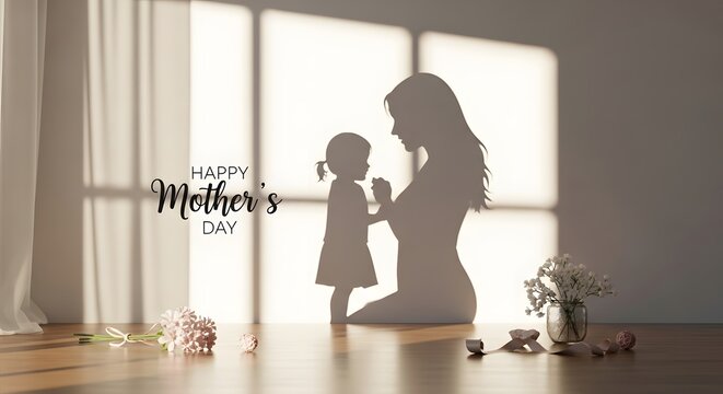 Silhouette of a mother and daughter sharing a tender moment by a window