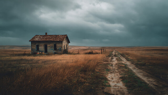 Gloomy landscape of an abandoned farm
