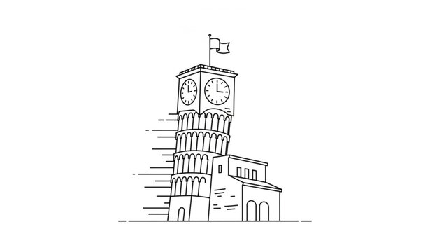 Cartoon style leaning clock tower Tbilisi Georgia colorful travel landmark vector illustration
