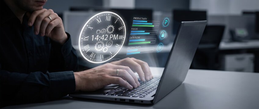 Innovative technology implementation office environment digital workspace futuristic concepts professional perspective enhancing productivity with virtual interfaces