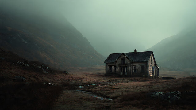 Gloomy landscape of an abandoned farm