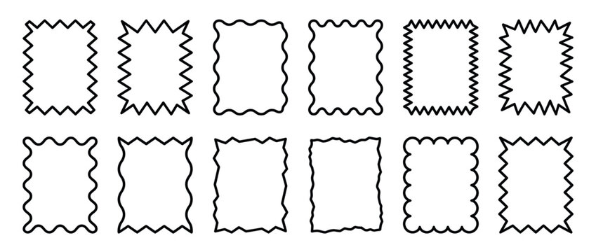 Collection of various outline frames with decorative wavy, jagged, and irregular edges, suitable for design elements and text boxes.