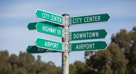 Fototapeta premium Wooden Directional Signpost with Multiple City Destinations Under Clear Sky