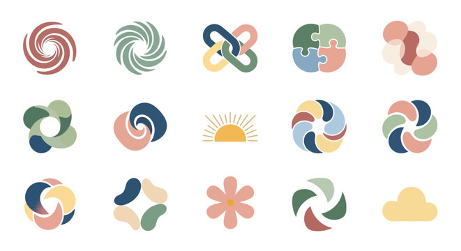 Abstract pastel shapes logo set. Modern design elements.