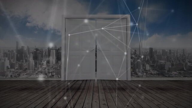 Animation of connections over door and ciryscape