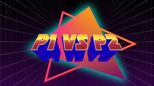 Animation of p1 vs p2 over black space with red and orange triangles