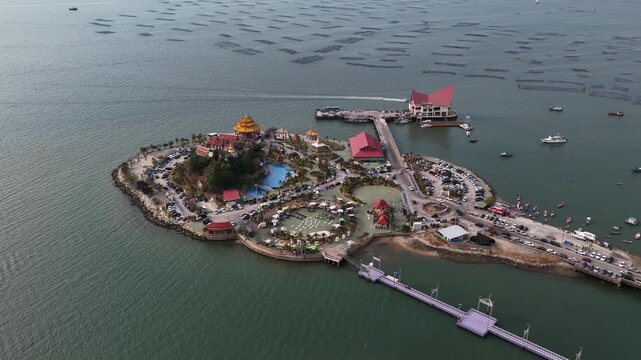 Aerial view of ko loi island and sriracha pier in thailand