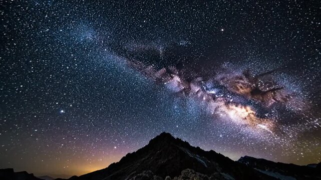 Stunning Milky Way Galaxy Over Mountain Peak Under Starry Night Sky.