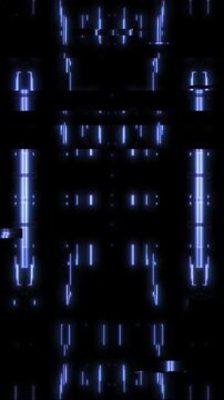 Abstract Vertical Blue Cyberpunk HUD with Symmetrical Digital Glitch, Hacking Interface and Futuristic Data Noise. Perfect for cyber aesthetic, gaming UI, and technology-themed creative projects.
