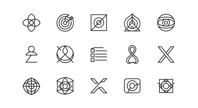 Set of abstract geometric symbols, line art icons.