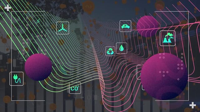 This video features a digital interface with power and energy icons on a dark background