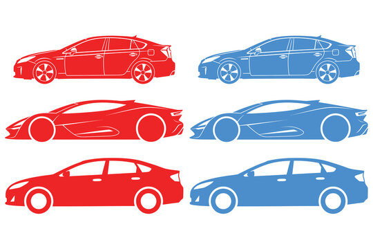 Side View Profile Silhouette of Modern Sedan Cars