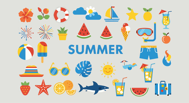 Summer elements sticker decoration, vector illustration