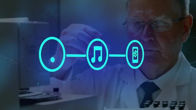 A scientist is placing a test tube on a machine in a laboratory