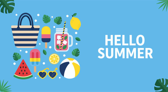 Bright summer holiday background featuring flip flops and a colorful circular pattern design as a graphical web element for a social media